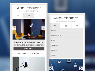 Anglepoise - Mobile Navigation clean commerce grid layout minimal mobile navigation shop store ui ux whitespace