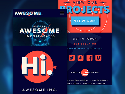 Awesome Inc - Mobile View animation awesome inc blue bright grid layout minimal mobile red responsive ui ux