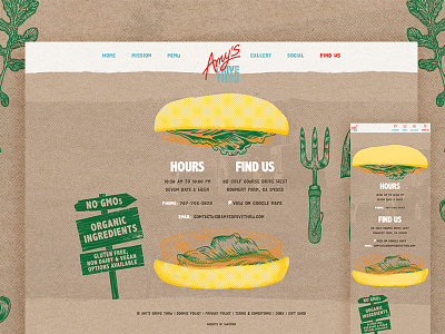Amy's Drive Thru - Burger Footer amys drive thru bright burger grid healthy illustration layout responsive restaurant ui ux web