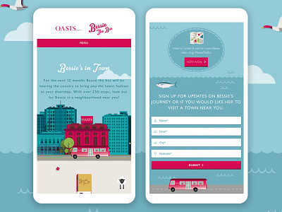 Bessie's Responsive! adaptive bus clothing colourful flat illustration microsite oasis responsive routine shop ui ux