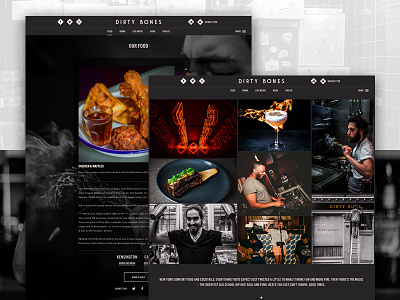 Dirty Bones - Reskin! dark food grid homepage hotdog landing page layout responsive restaurant ui ux web