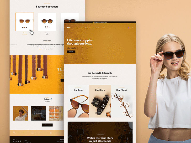 Tens brand ecommerce fashion homepage shopify store sunglasses ui video web web design website