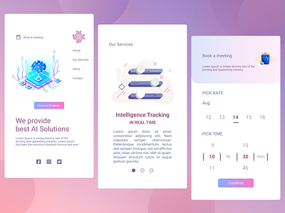 AI Solutions Provider app booking booking ui calendar charming colors less frastration mobile app mobile ui nav bar responsive services simple ui slide show ui ux white ui