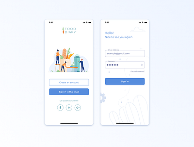 Food diary account app design diary food app form design form field login design login form login screen