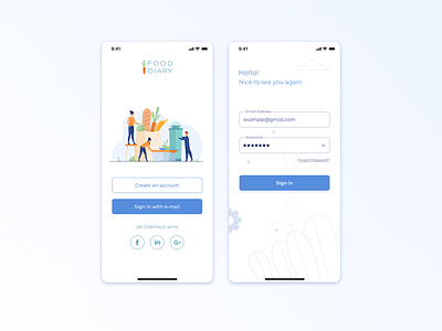 Food diary account app design diary food app form design form field login design login form login screen