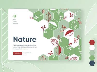 Nature pattern in design berries design geometry hexagon illustration inspiration leaves lines nature pattern ui vector web design website welcome page