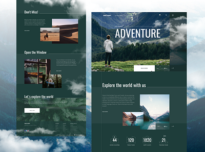 Landing page for travel agency adventure clouds desert design experience explore figma design forest inspiration interface lake landing mountain nature travel trip ui web website