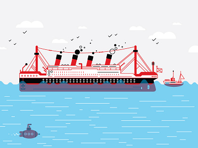 Boat illustration boat ferry flat illustration red sea submarine vector