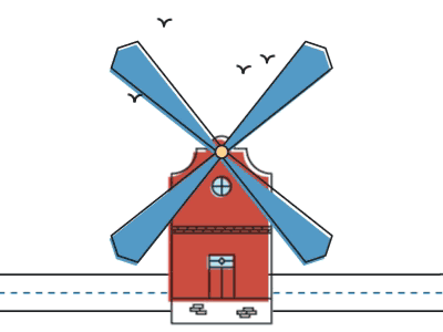 Windmill 2d animation flat gif holland illustration loop vector windmill