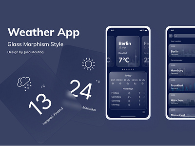 Weather App Glass Morphism Style app design dark mode dark ui ios app ios app design ui ui design uidesign ux weather weather app weather forecast weather widget