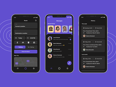 Flock App app design commute design destination figma ios app design mobile navigation plan profile route travel ui ui design