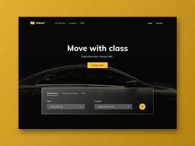 Executive Ride Hailing Hero Page design header hero ui website design