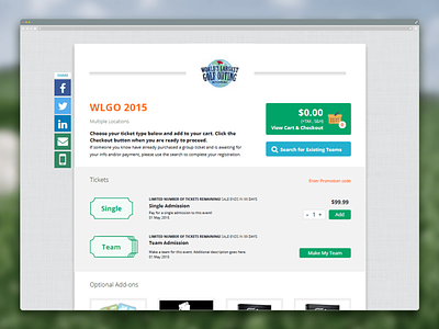 WLGO Event Ticketing Page checkout event golf indesign mockup ticketing tickets ui webpage