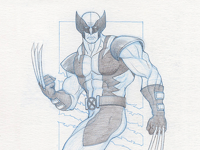 Wolverine - Pinup blue pencil lead pencil sketch wolverine