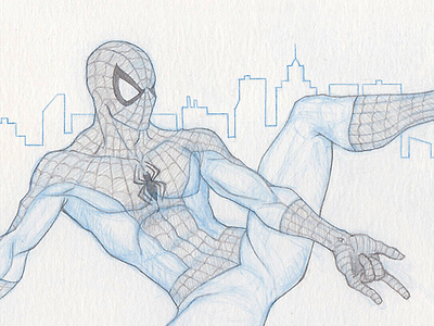 Spider-Man - Pinup blue pencil lead pencil sketch spider-man