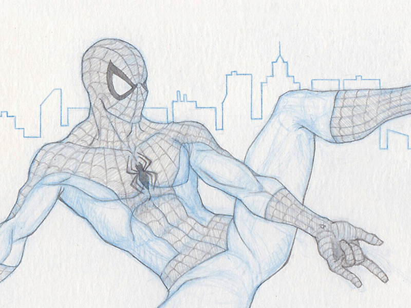 Spider-Man - Pinup spider-man blue pencil sketch lead pencil