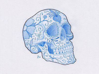 Calavera blue pencil calavera skull