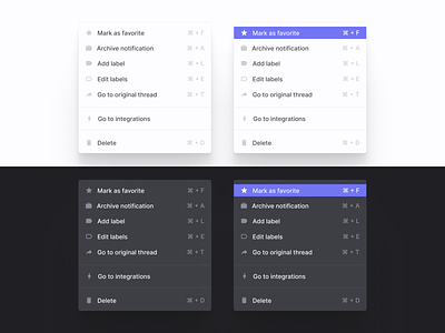 Options menu (Light & Dark theme) components dark theme free ui kit option component product design ui kit