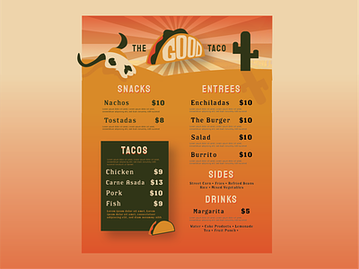 The Good Taco Menu branding design graphic design icon identity illustration illustrator logo menu photoshop print taco taco truck typography vector western