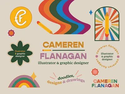 Personal Rebrand Sticker Sheet badges branding color colorpalette design drawing icons identtiy illustration layout logo pencil personal stickers typography vector