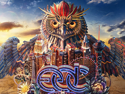EDC Las Vegas city desert edc electronic insomniac music owl pijecki poster