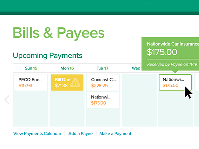 Paying the Bills bill pay calendar design finances interactions intuitive company ux