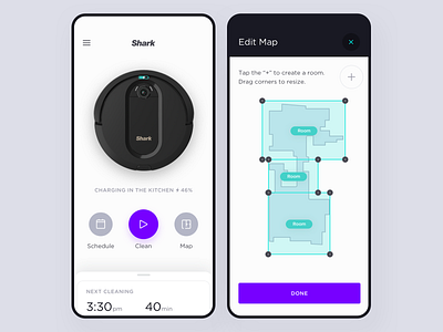 Shark - Robot / Map Controls 3d 3d animation design floorplan home map mobile mobile design mobile ui modern robot scheduling ux design vacuum workflow