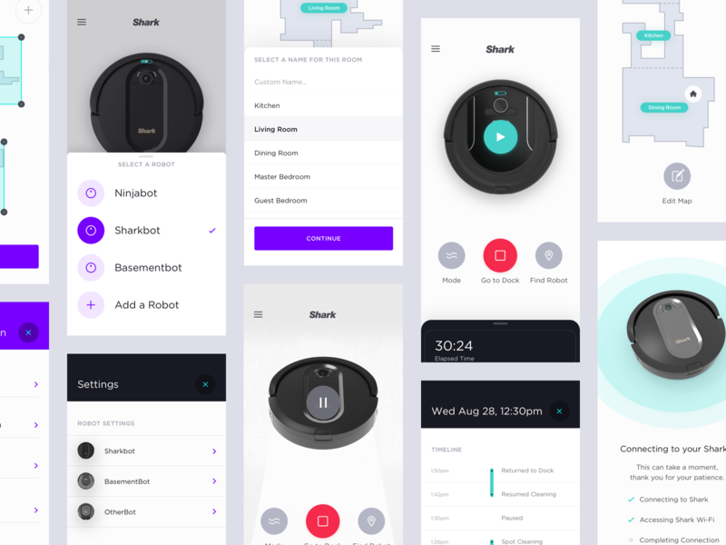 Shark - Selects 3d 3d animation clean design floorplan map mobile app mobile design mobile ui mobile ux report robot rooms settings vacuum vacuum cleaner