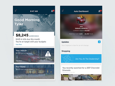 App Reimagined auto banking interaction mobile modules product design ui design