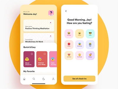 Meditation App 2020 app design calm anxiety calm anxiety care app check mood clean iphonex iphonex meditate meditation meditation app mentalhealth minimal minimal meditation app mobile design selfcare app yoga app