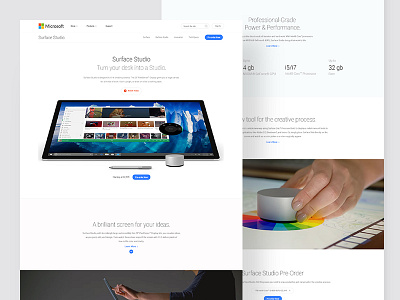 Microsoft Surface Studio Landing Page Design clean microsoft minimal simple studio surface web website