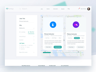 Jobs Search Map View article dashboard events fitness instructor jobs studio ui ux