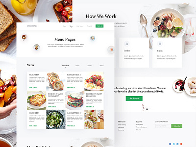 Catering Menu Page Design button design flight food menu navigation site sketch texture typography web wood