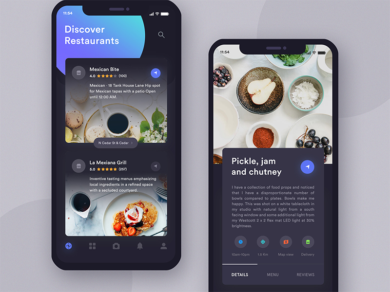 Restaurants App Exploration Dark UI