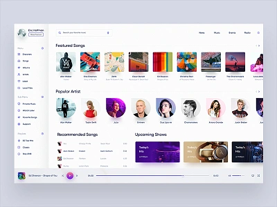 Music UI Design Exploration application dashboard design interface fluent grid material music player radio station ui typography user web client