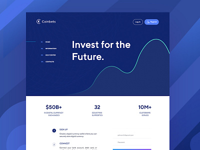 Coinbets Landing Page cryptocurrency data dashboard design ethereum exchange finance crypto currency ico interface stat token