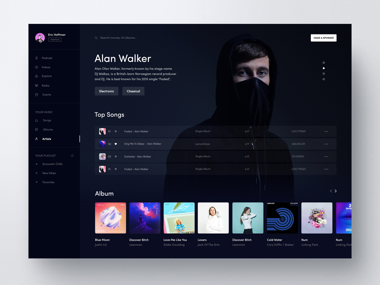Music UI Design Artist Page by Masudur Rahman on Dribbble