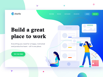 Charlie Landing Page Exploration feature page hr software hr software illustration illustration art landing page landing page concept landing page for team work landing page illustration mobile illustration team work team work illustration uidesign uxdesign vector arts