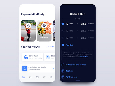 Fitness Application Design book your favorite yoga discover your area explore new workout fitness app fitness application design fitness classes gym classes mindbody application design wellness application design workout application design workout barbell curl yoga application your wellness community
