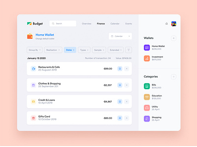 Finance Budget Web Application Design 2020 web app design budget finance app dashboard design expense manager expense calculator app finance budget app fintech web app graph chart home wallet home wallet illustration design product design product design tool wallet web app web application design