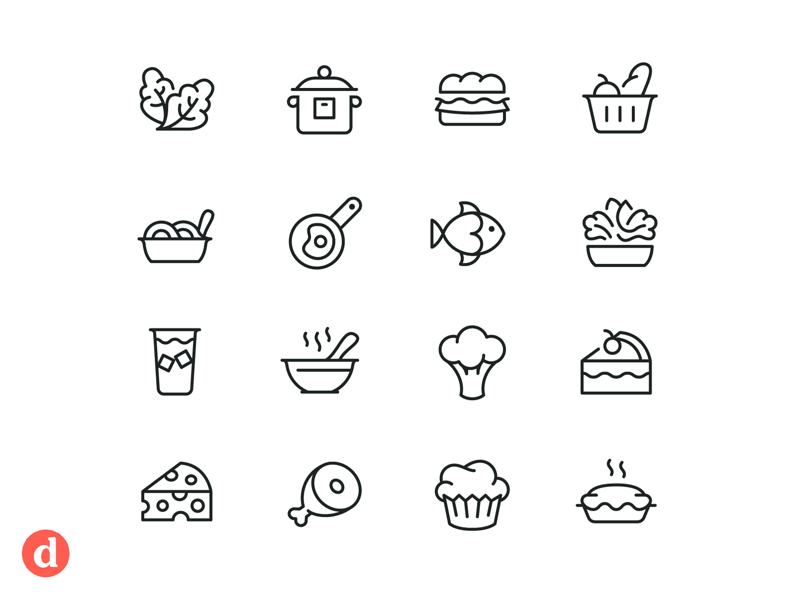 Dashing Dish App Iconography app icons brand icons category cooking diet fitness icon design icon designer icon set iconography icons line icons lines recipe ui web icons