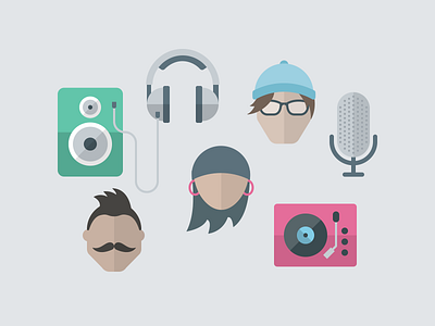 People Music Culture face flat headphones icons illustration microphone music people player record speaker