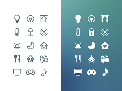 Stroke & Solid Icons glyphs house iconography icons lightbulb lock moon set sun symbols tv window