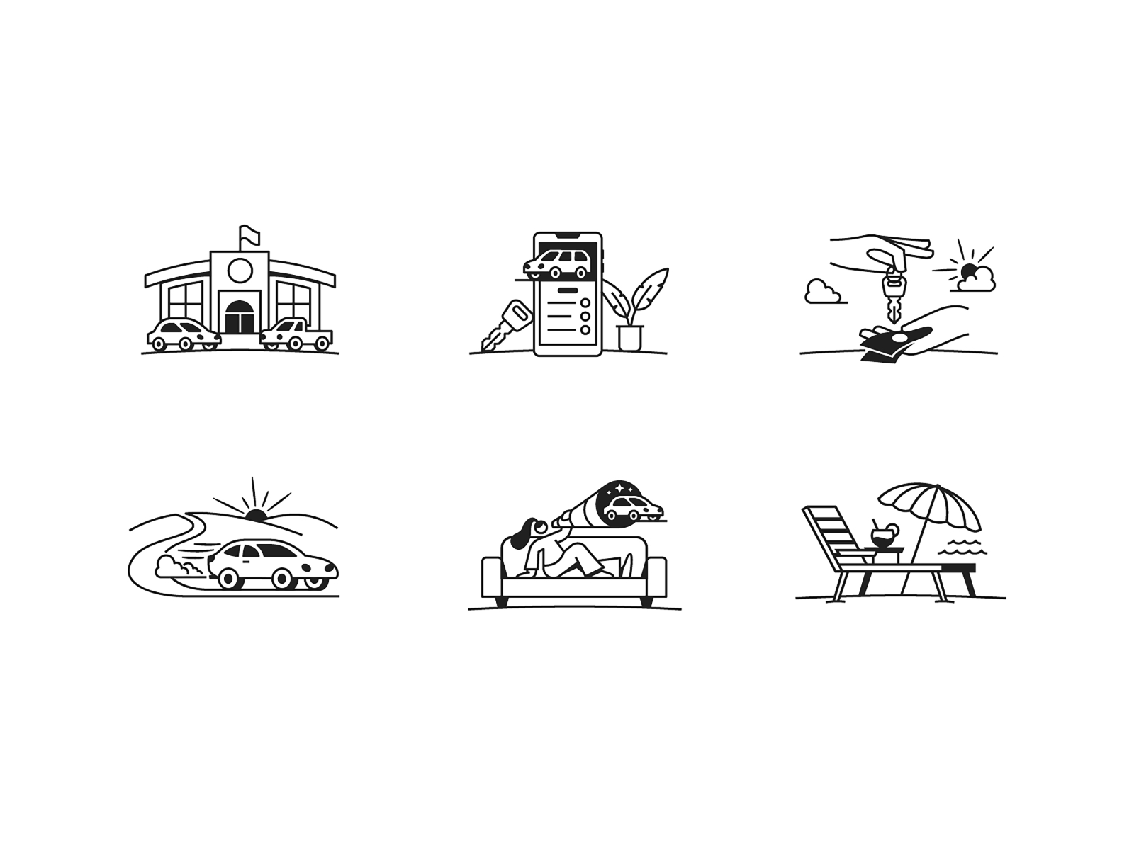 Vehicle Marketplace App ~ Spot Illustrations brand consistent custom designer illustration illustrator line marketing series web