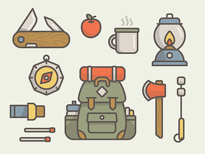 Adventure Gear adventure backpack camping essentials gear hiking icon illustration outdoors shadow