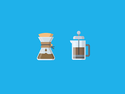 Brewin' Coffee brew chemex coffee flat frenchpress icon iconography illustration shadow