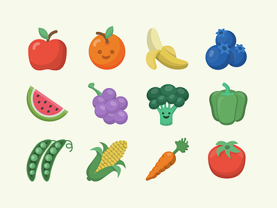 Fruits & Veggies emoji flat fruit icon iconography set shadow vegetable