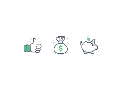 $$$ color iconography icons illustration line money money bag piggy bank savings thumbs up