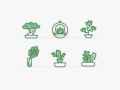 Plants & Pots app icons bonsai cactus feature icons feature illustrations flower icon design icon designer icon set iconography icons illustrated icons nature plants pot terrarium web icons