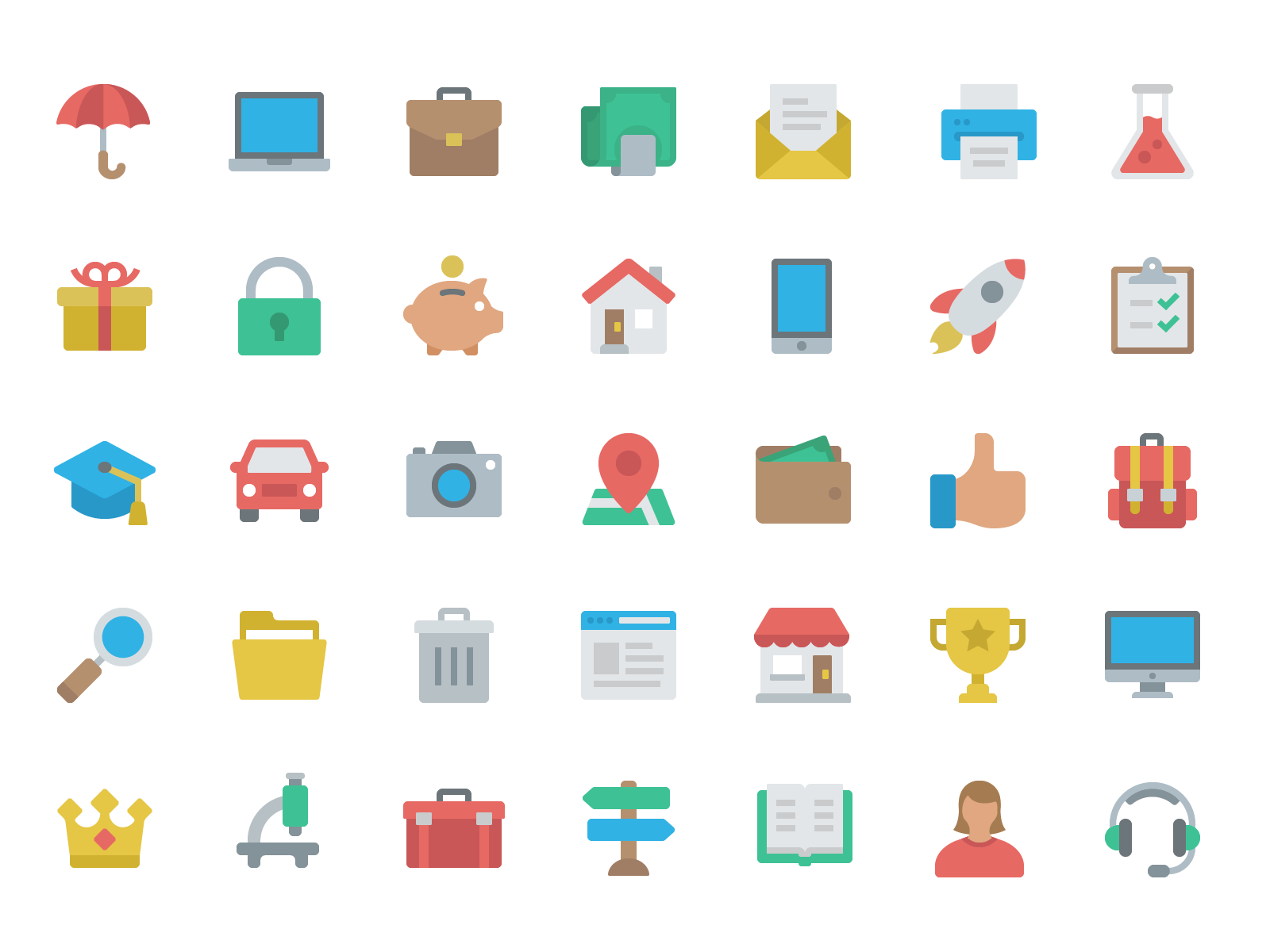 Flat Pack ~ Now Live 🚀 color flat home iconography icons icons set laptop money clip umbrella